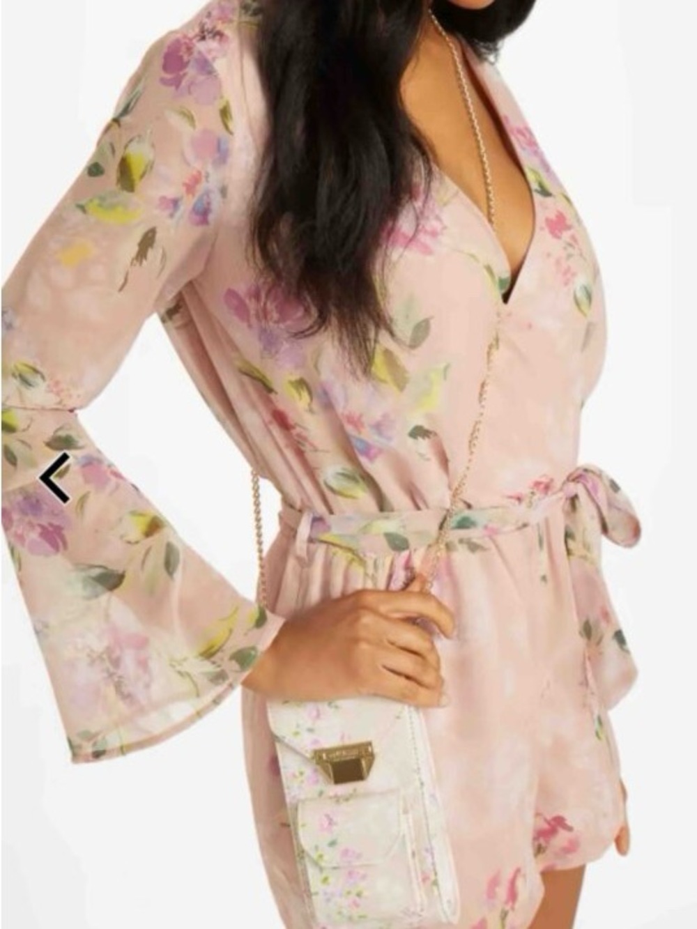 NEW Guess Pink Floral V-Neck Tie-Waist Romper SZ S